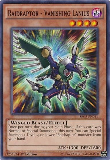 Raidraptor Vanishing Lanius Secrets of Eternity Yu-Gi-Oh! card